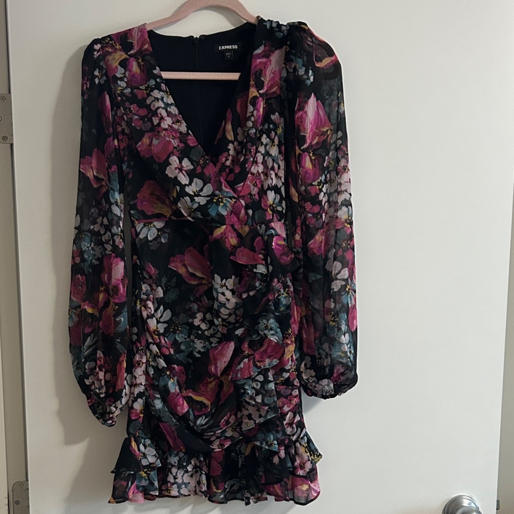 Express Black and Pink Floral Blouse